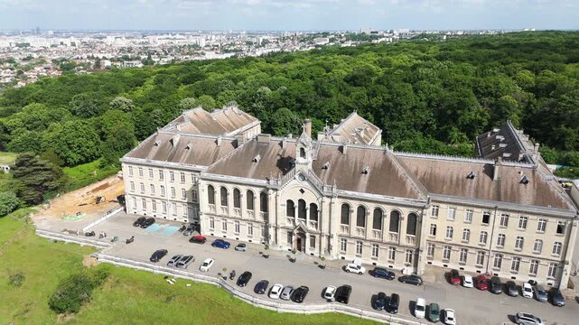 Chateau Saint-Philippe and Campus in Meudon with Paris Skyline, Aerial View