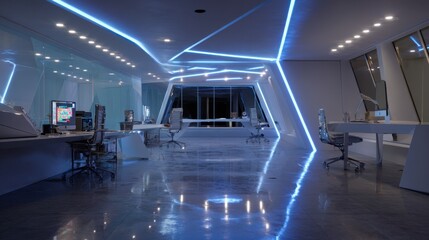 Obraz premium Sleek Modern Office Space with Futuristic LED Lighting