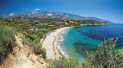 Scenic Coastal Paradise: Beach, Ocean, and Mountains