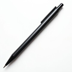 Sleek black mechanical pencil isolated on clean white background. Minimalist design emphasizes smooth surface, sharp point, elegant clip. Ideal for drawing, sketching, writing, study, school, office,
