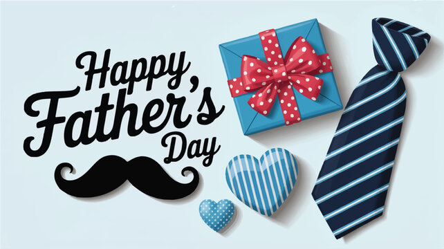 Happy Fathers Day gift tie and hearts blue