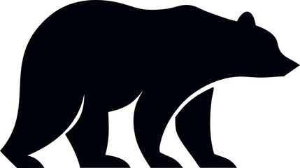 Simple black bear silhouette, standing or walking, isolated on a clean white background, ideal for branding, animal-themed designs, zoos, or tattoos.