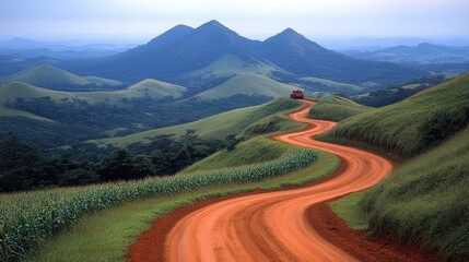 Serene Winding Road Through Lush Green Hills and Mountains