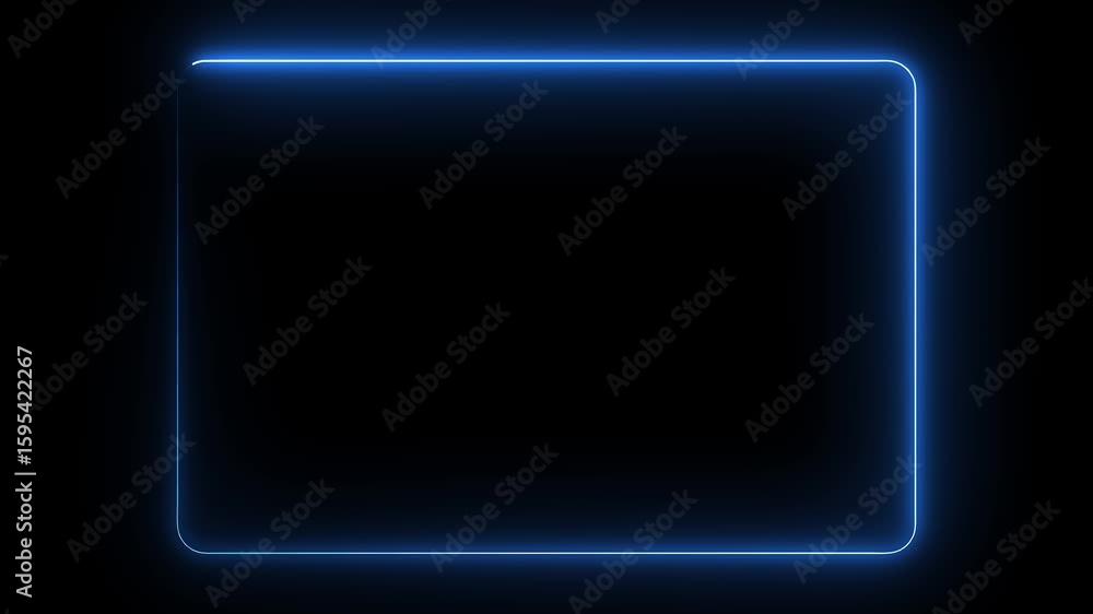 Poster rectangular neon frame in blue. looping line motion animation on a black background.