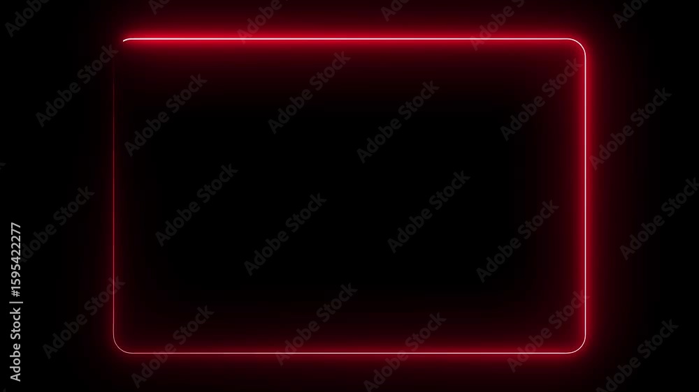 Poster rectangular neon frame in red. looping line motion animation on a black background.