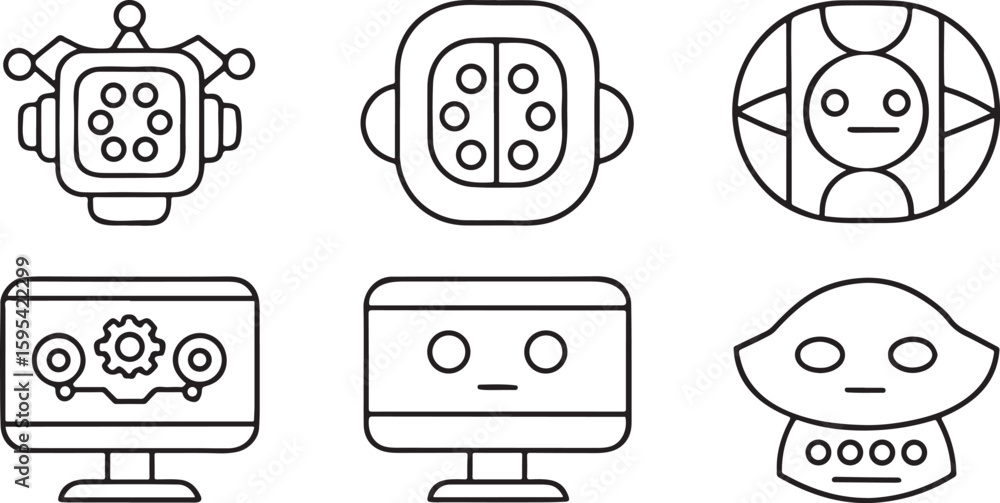 Poster virtual assistant icon collection, ai chatbot design, chat window view, ai robot head, support bot, 