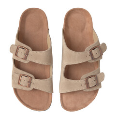Brown leather footwear: a comfortable pair of shoes, slippers, and sandals for stylish elegance