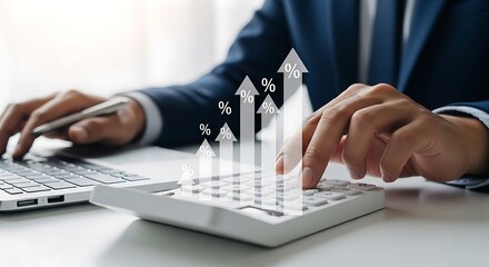 Achieve Financial Growth: Businessperson Using Calculator & Laptop