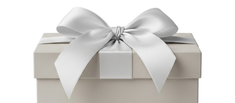 Elegant gift box with white ribbon bow for birthday christmas valentine's day and special occasions present on transparent background - Powered by Adobe