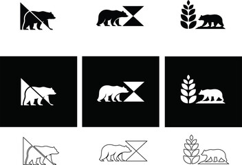 Vector bear icons in multiple styles: silhouette, button, outline, and flat. Ideal for outdoor, adventure, and animal-themed designs.