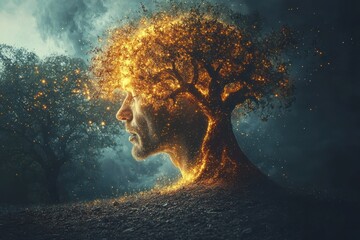 The Glowing Tree Man: A Surreal Portrait of Nature and Humanity