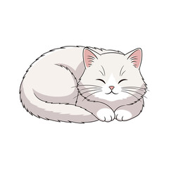 Cozy Sleep A White Cat Curled Up in Peaceful Slumber