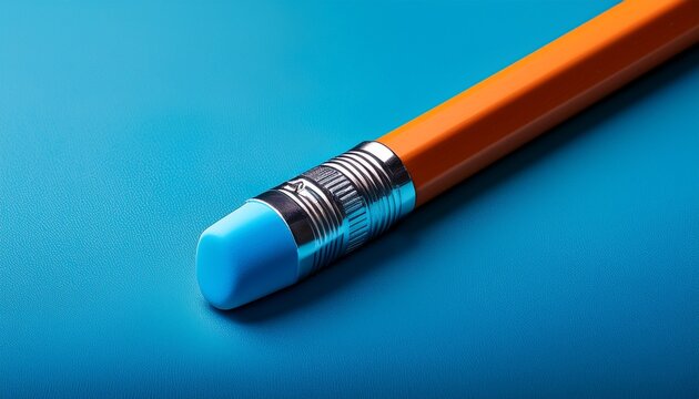 close up of an eraser on a pencil highlighting texture and detail simple blue