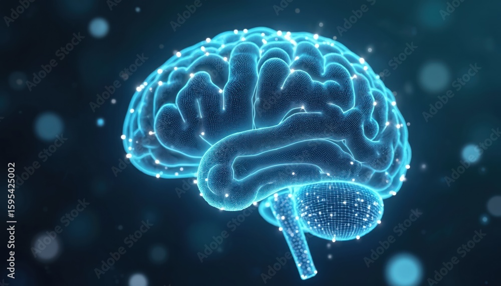 Poster digital illustration of glowing brain with intricate neural connections artificial intelligence, adv