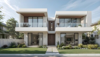 Contemporary Residential Architecture with Clean Lines and Neutral Tones in Daylight