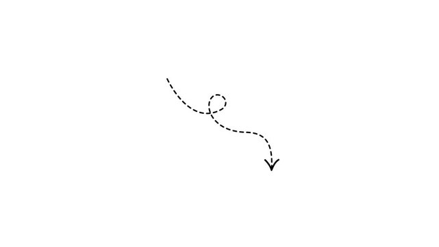 Down arrow direction with dotted line animation. Arrow direction animation on transparent background alpha channel. 4k Video