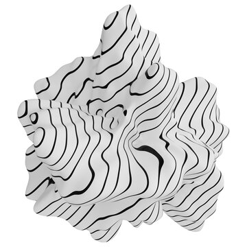 Monochrome 3D Organic Shapes &ndash; Black and White Abstract Forms with Striped Topographic Lines and Smooth Fluid Surfaces in Artistic Minimalist Sculptures