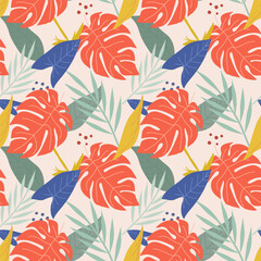 Abstract art nature background vector. Modern shape line art wallpaper. Boho foliage botanical tropical leaves and floral pattern design for summer sale banner , wall art, prints and fabrics.