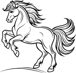 Obraz premium Black silhouette of a running wild horse with flowing mane and tail, an equine vector illustration