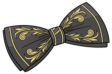  black elegant bowtie, stylish fashion accessory, luxury leather texture, golden embellishments, sophisticated design, formal wear, high quality render, photorealistic, 8k, detailed