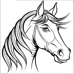 A black horse head silhouette vector illustration shows a wild stallion's mane outline