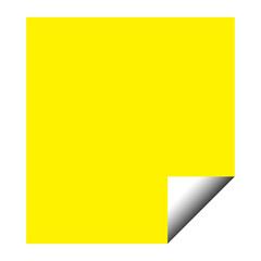 A bright yellow square paper with a curled corner is isolated on transparent background, offering a clean and versatile graphic element