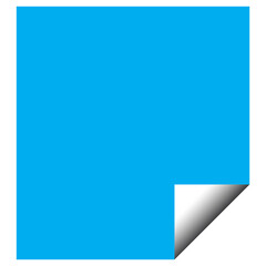 A vibrant blue square paper with a curled corner is isolated on transparent background, creating a clean and modern design element