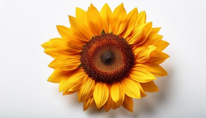 Fototapeta premium vibrant yellow sunflower with detailed center standing out against a crisp white background a symbol of beauty and sunshine