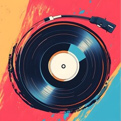 Vinyl Record on Vibrant Abstract Background: Music Art