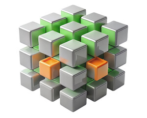 Fototapeta premium Abstract cube structure with orange accents isolated on white background