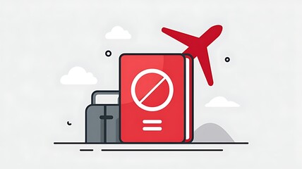 Cancelled Trip, Passport & Luggage Icon: Travel Restrictions Graphic