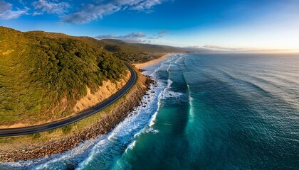 coastal road winding along a vibrant ocean a stunning aerial view