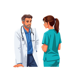 Obraz premium Doctor and Nurse Discussing Healthcare Teamwork