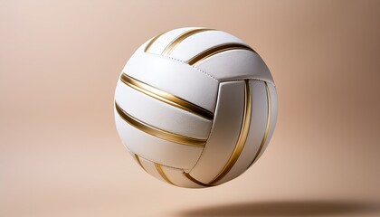 a minimalist white volleyball with subtle gold seams levitating against a soft ivory and champagne gradient background casting a gentle shadow below