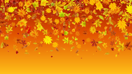 Falling leaves on orange background. Perfect for brochures, presentations and any design.