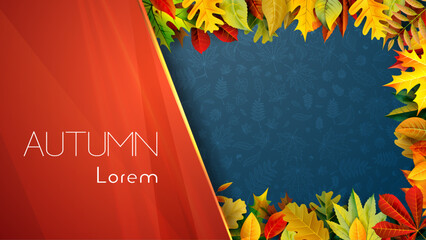 An elegant autumn composition with bright fallen leaves and empty copyspace.