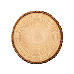 Fototapeta premium Natural wood slice with growth rings and bark isolated on transparent background