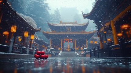 Snowy Temple Serenity: A Winter's Embrace in China