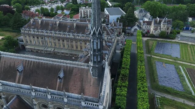 Chateau Saint-Philippe and Campus in Meudon with Paris Skyline, Aerial View