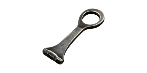 Antique Cast Iron Bottle Opener With Circular Handle. Vintage Kitchen Tool For Beverage Accessory Isolated On Transparent Background