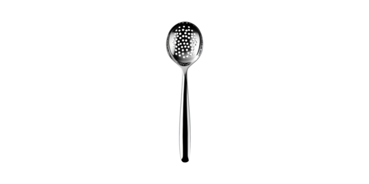 Stainless Steel Slotted Spoon For Cooking And Serving. Kitchen Utensil For Draining And Straining Isolated On Transparent Background