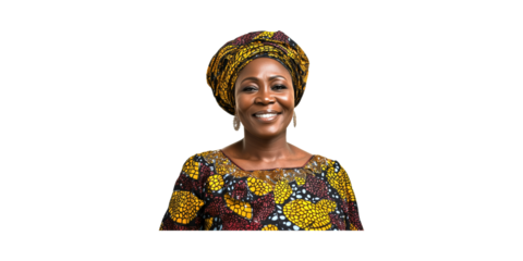 Smiling Woman In Traditional African Attire. Cultural Heritage And Fashion Expression Isolated On Transparent Background