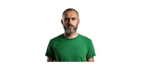 Bearded Man In Green T-Shirt. Casual Fashion And Personal Style Isolated On Transparent Background