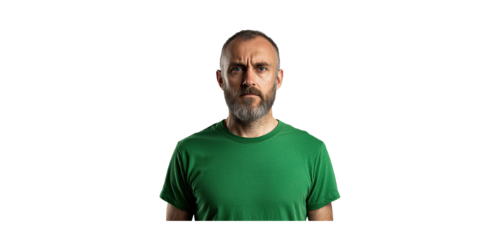 Bearded Man In Green T-Shirt. Casual Fashion And Personal Style Isolated On Transparent Background