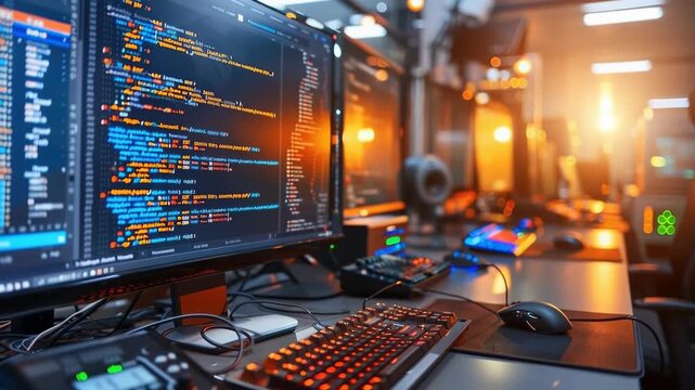 Coding process: programmer task, algorithm creation, binary sequence, system operation, data computation, software development, code debugging, technical skill, computational sequence.