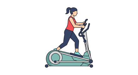 Obraz premium Illustration of Woman Exercising on Elliptical Trainer for Cardio Fitness Workout