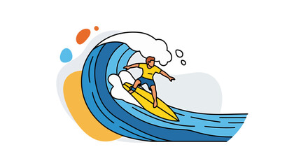 Dynamic Illustration of Surfer Skillfully Riding a Giant Wave in Vibrant Colors