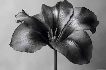 Monochrome Bloom: A study in grayscale of a single, dark flower against a neutral backdrop, highlighting its intricate texture and form.