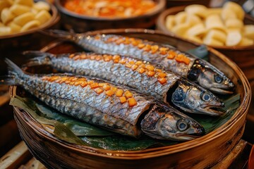 Delicious Steamed Fish in Bamboo Steamer