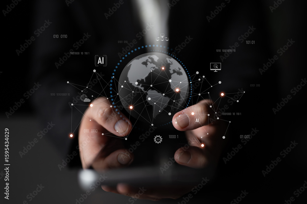 Poster global ai network showing connection between ai, global, and network elements across the digital wor
